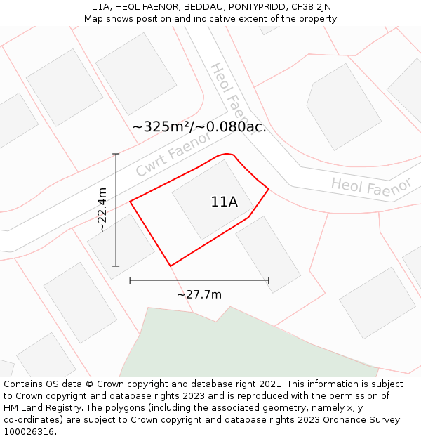 11A, HEOL FAENOR, BEDDAU, PONTYPRIDD, CF38 2JN: Plot and title map