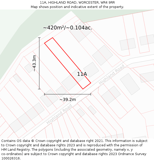 11A, HIGHLAND ROAD, WORCESTER, WR4 9RR: Plot and title map