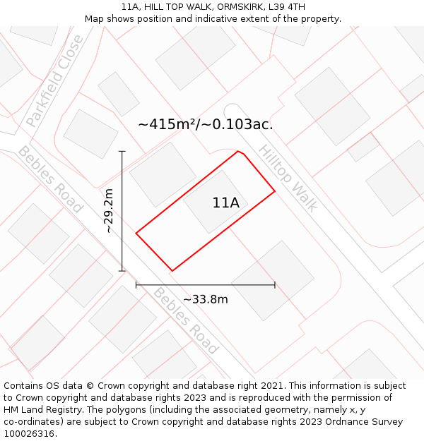 11A, HILL TOP WALK, ORMSKIRK, L39 4TH: Plot and title map