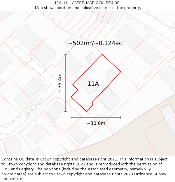 11A, HILLCREST, MATLOCK, DE4 3SL: Plot and title map