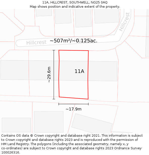 11A, HILLCREST, SOUTHWELL, NG25 0AQ: Plot and title map