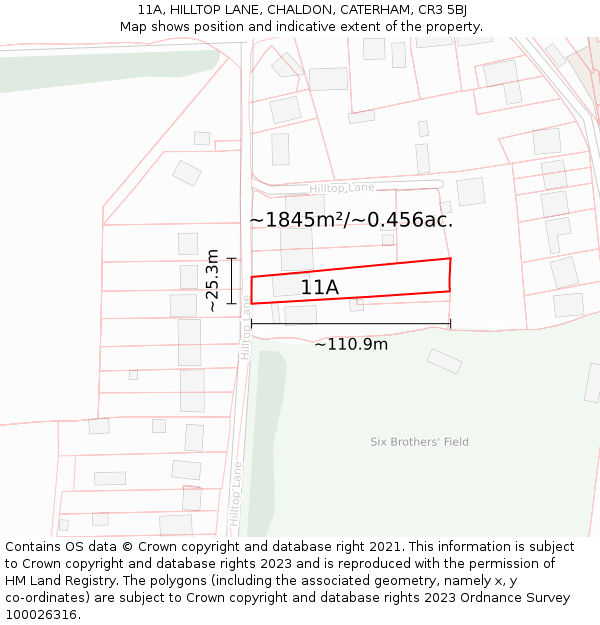 11A, HILLTOP LANE, CHALDON, CATERHAM, CR3 5BJ: Plot and title map