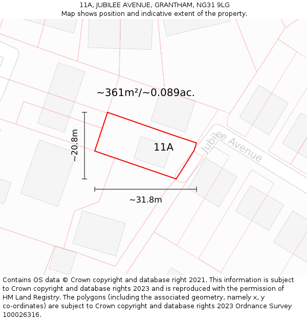 11A, JUBILEE AVENUE, GRANTHAM, NG31 9LG: Plot and title map