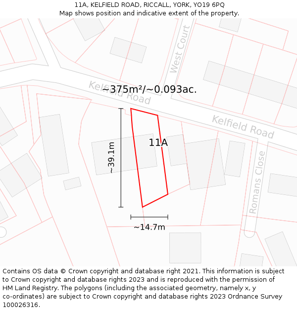 11A, KELFIELD ROAD, RICCALL, YORK, YO19 6PQ: Plot and title map