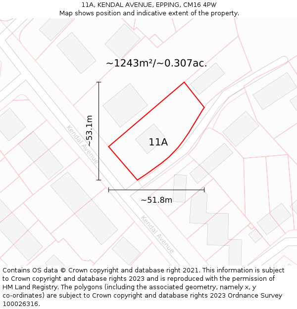 11A, KENDAL AVENUE, EPPING, CM16 4PW: Plot and title map