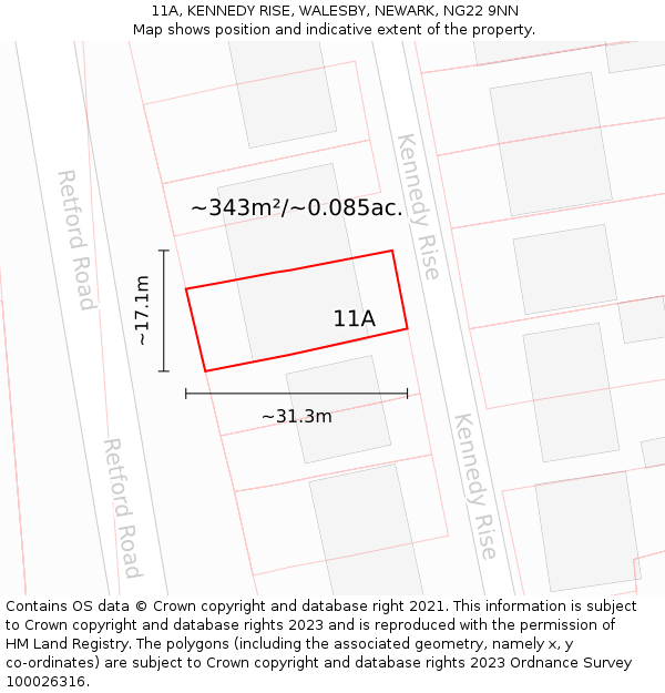 11A, KENNEDY RISE, WALESBY, NEWARK, NG22 9NN: Plot and title map