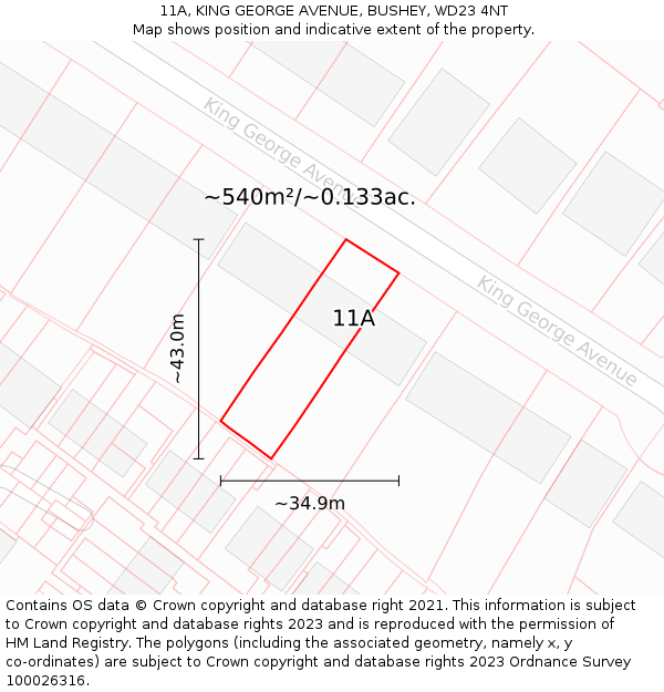 11A, KING GEORGE AVENUE, BUSHEY, WD23 4NT: Plot and title map