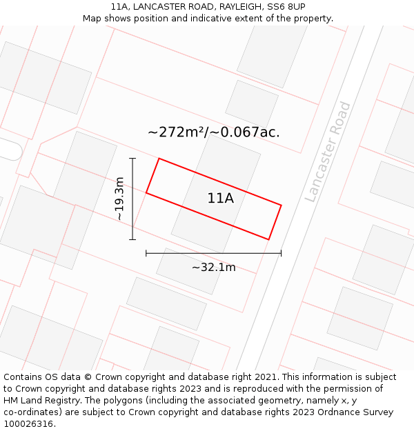 11A, LANCASTER ROAD, RAYLEIGH, SS6 8UP: Plot and title map