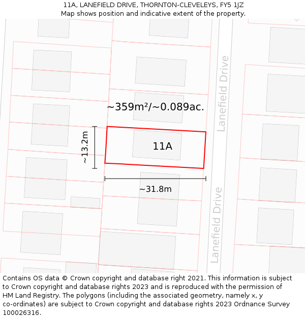 11A, LANEFIELD DRIVE, THORNTON-CLEVELEYS, FY5 1JZ: Plot and title map