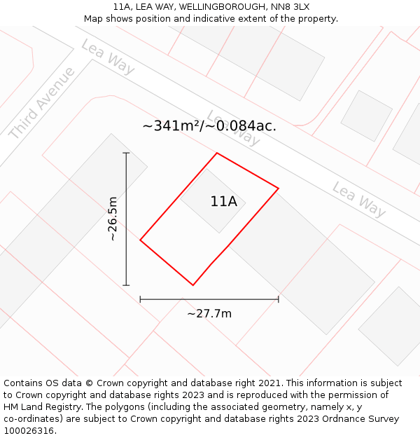 11A, LEA WAY, WELLINGBOROUGH, NN8 3LX: Plot and title map