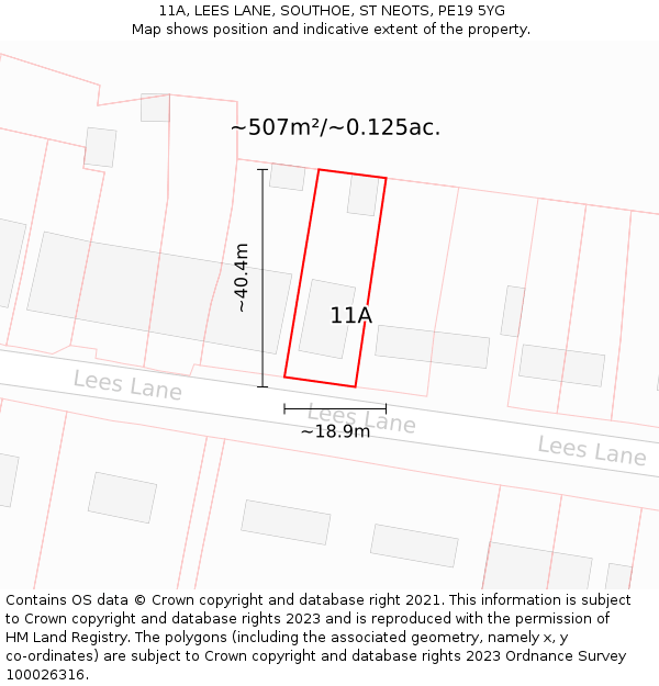 11A, LEES LANE, SOUTHOE, ST NEOTS, PE19 5YG: Plot and title map