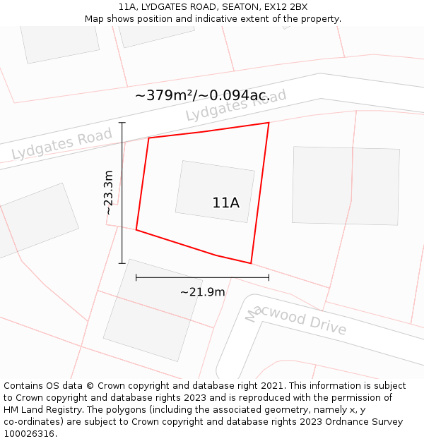 11A, LYDGATES ROAD, SEATON, EX12 2BX: Plot and title map