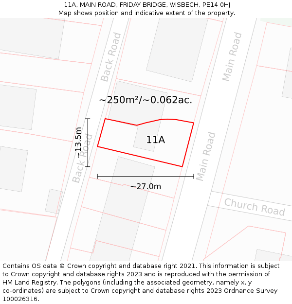 11A, MAIN ROAD, FRIDAY BRIDGE, WISBECH, PE14 0HJ: Plot and title map