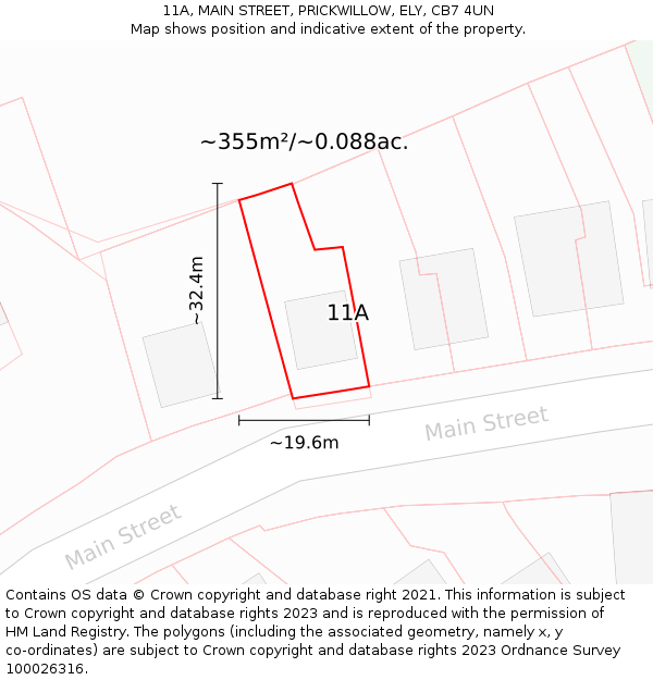 11A, MAIN STREET, PRICKWILLOW, ELY, CB7 4UN: Plot and title map