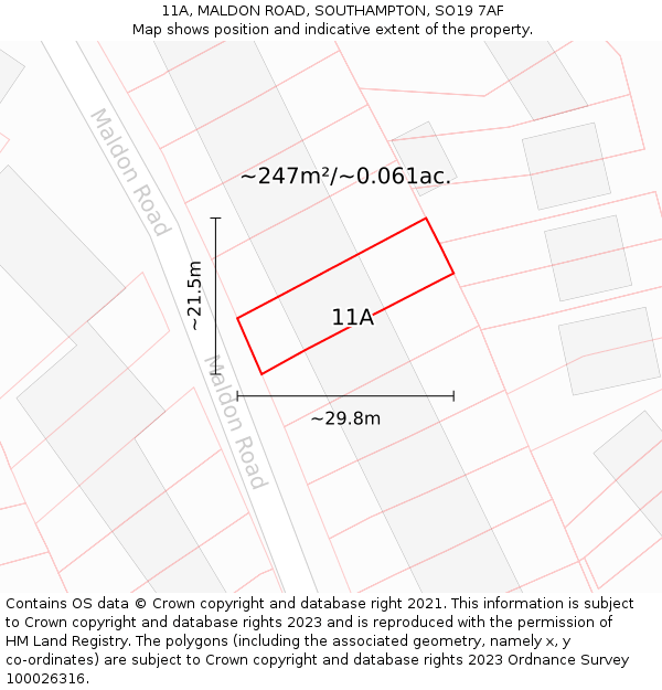 11A, MALDON ROAD, SOUTHAMPTON, SO19 7AF: Plot and title map