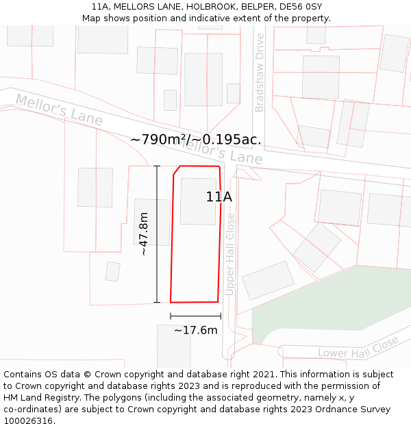 11A, MELLORS LANE, HOLBROOK, BELPER, DE56 0SY: Plot and title map