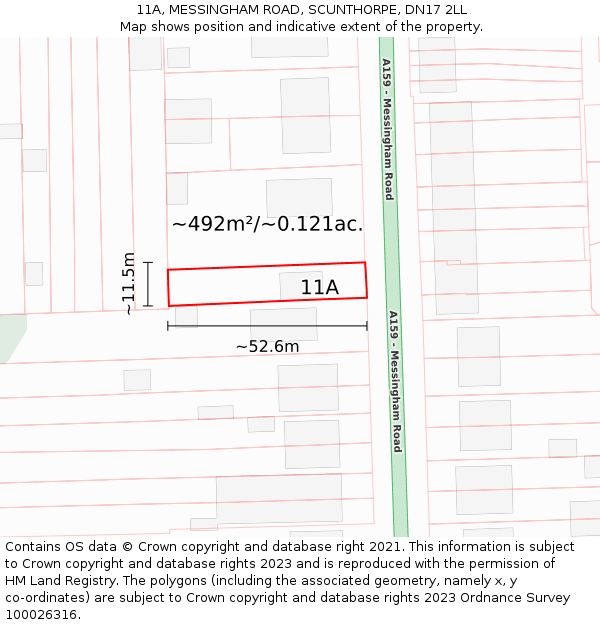 11A, MESSINGHAM ROAD, SCUNTHORPE, DN17 2LL: Plot and title map