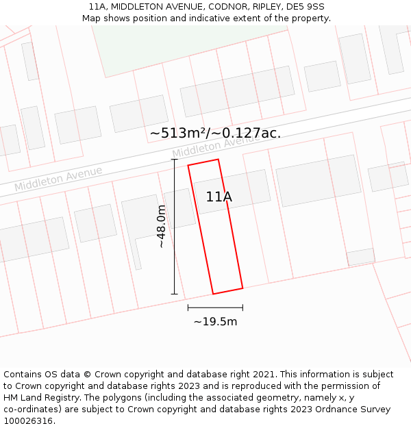 11A, MIDDLETON AVENUE, CODNOR, RIPLEY, DE5 9SS: Plot and title map