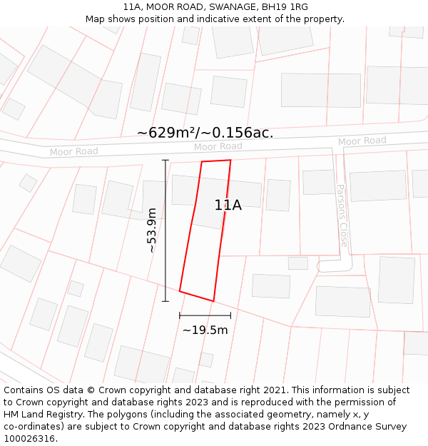 11A, MOOR ROAD, SWANAGE, BH19 1RG: Plot and title map