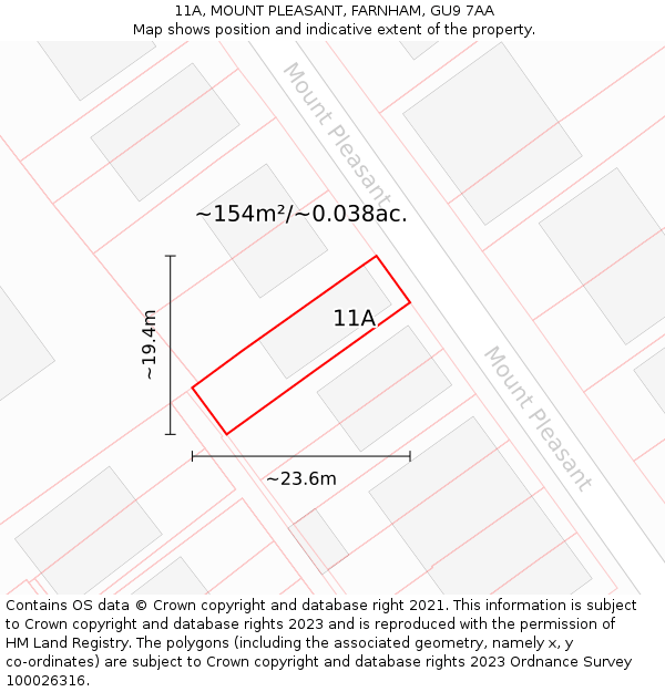 11A, MOUNT PLEASANT, FARNHAM, GU9 7AA: Plot and title map