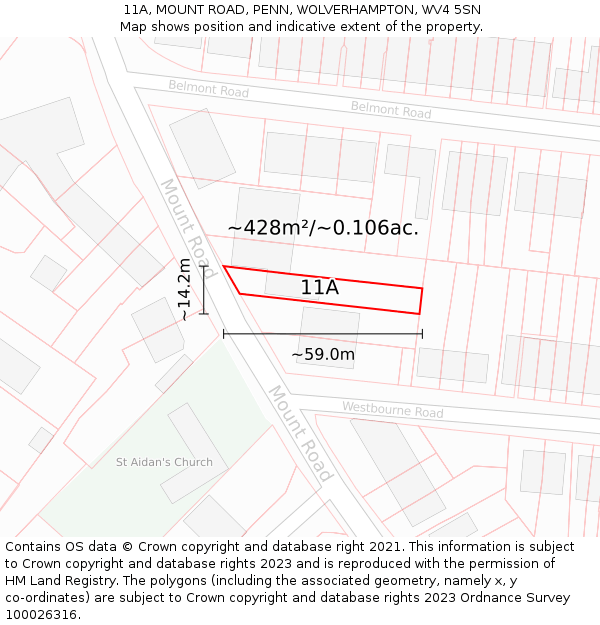 11A, MOUNT ROAD, PENN, WOLVERHAMPTON, WV4 5SN: Plot and title map