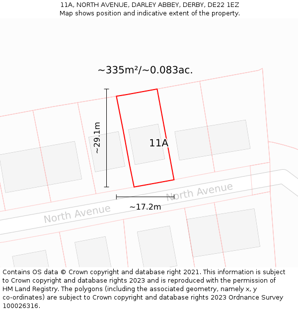 11A, NORTH AVENUE, DARLEY ABBEY, DERBY, DE22 1EZ: Plot and title map