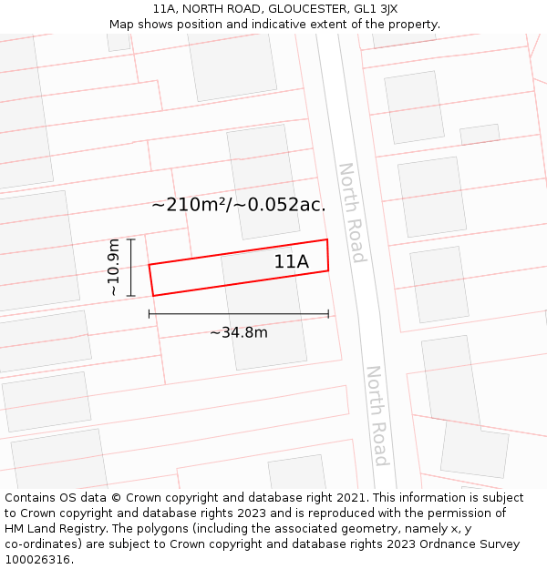 11A, NORTH ROAD, GLOUCESTER, GL1 3JX: Plot and title map