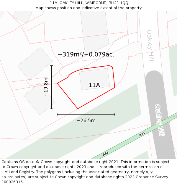 11A, OAKLEY HILL, WIMBORNE, BH21 1QQ: Plot and title map