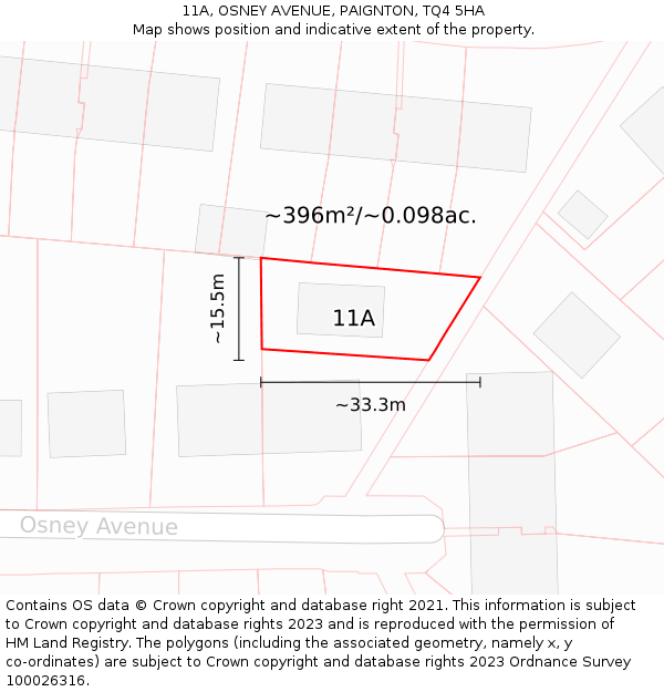 11A, OSNEY AVENUE, PAIGNTON, TQ4 5HA: Plot and title map
