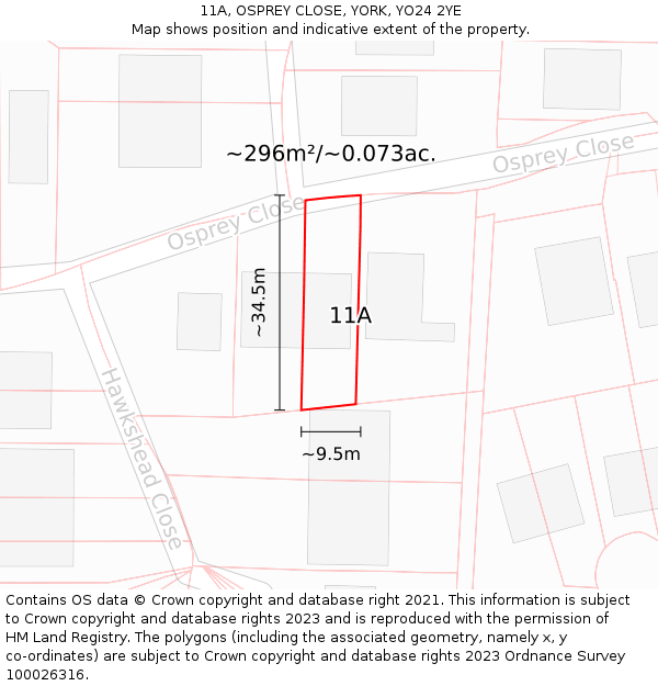 11A, OSPREY CLOSE, YORK, YO24 2YE: Plot and title map