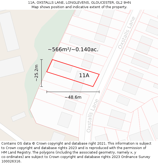 11A, OXSTALLS LANE, LONGLEVENS, GLOUCESTER, GL2 9HN: Plot and title map