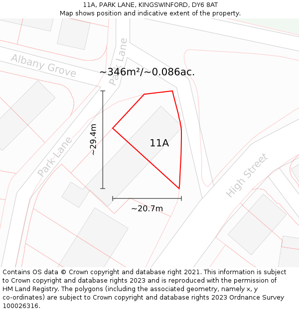 11A, PARK LANE, KINGSWINFORD, DY6 8AT: Plot and title map