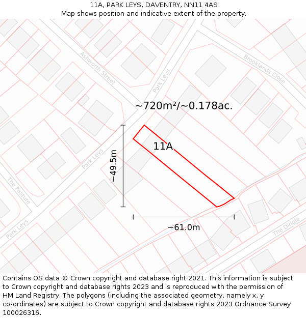 11A, PARK LEYS, DAVENTRY, NN11 4AS: Plot and title map