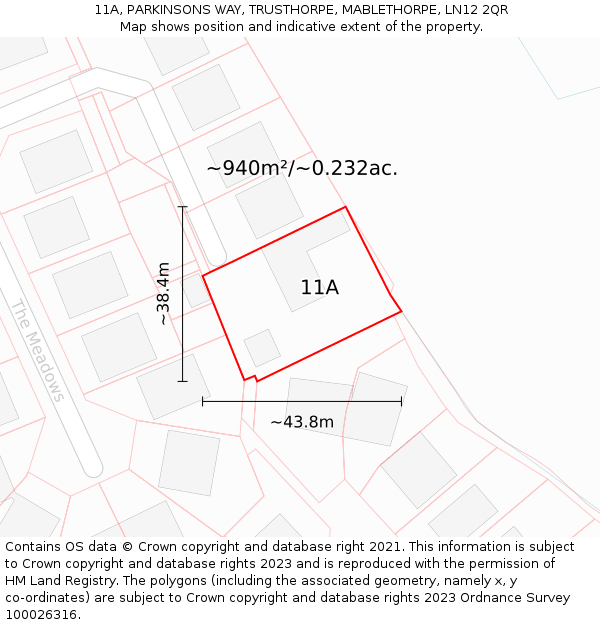 11A, PARKINSONS WAY, TRUSTHORPE, MABLETHORPE, LN12 2QR: Plot and title map