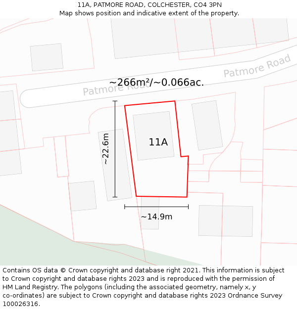11A, PATMORE ROAD, COLCHESTER, CO4 3PN: Plot and title map
