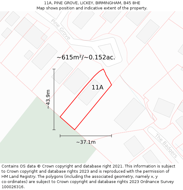 11A, PINE GROVE, LICKEY, BIRMINGHAM, B45 8HE: Plot and title map