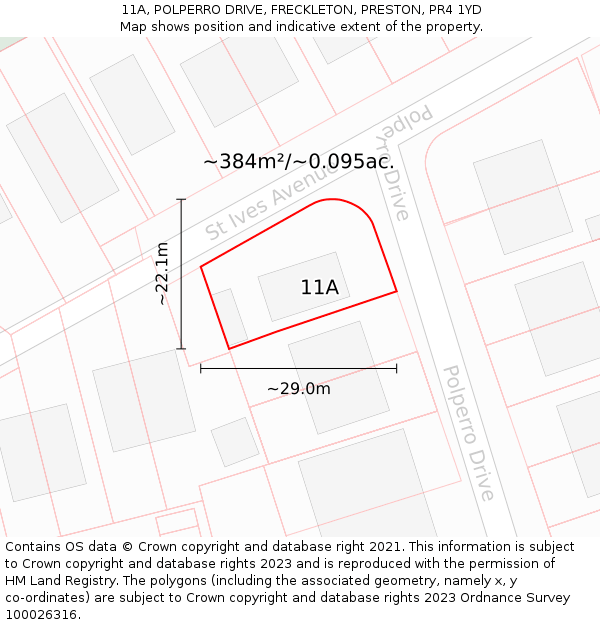 11A, POLPERRO DRIVE, FRECKLETON, PRESTON, PR4 1YD: Plot and title map