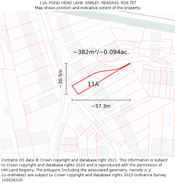 11A, POND HEAD LANE, EARLEY, READING, RG6 7ET: Plot and title map