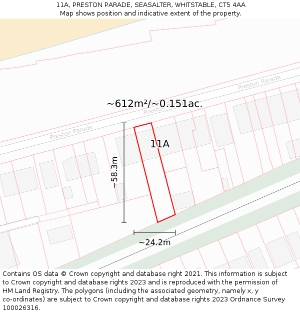 11A, PRESTON PARADE, SEASALTER, WHITSTABLE, CT5 4AA: Plot and title map