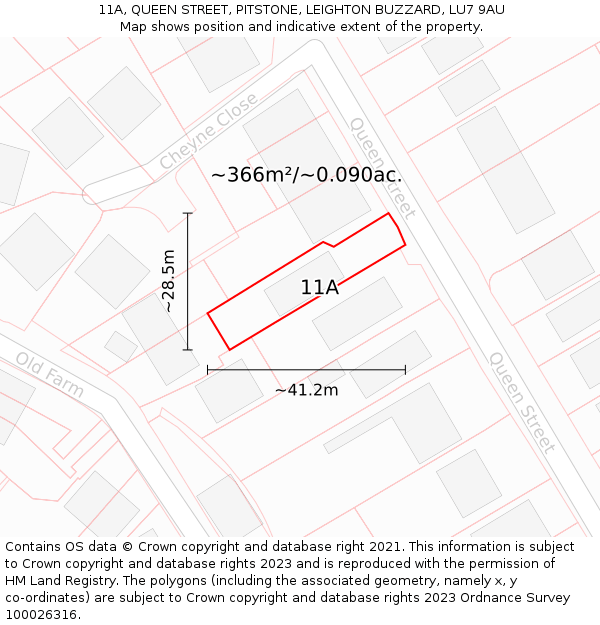 11A, QUEEN STREET, PITSTONE, LEIGHTON BUZZARD, LU7 9AU: Plot and title map