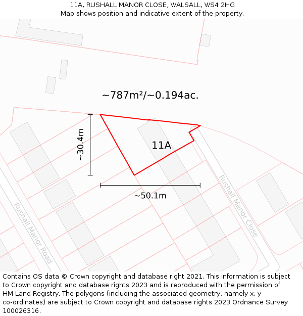 11A, RUSHALL MANOR CLOSE, WALSALL, WS4 2HG: Plot and title map