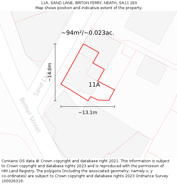 11A, SAND LANE, BRITON FERRY, NEATH, SA11 2EX: Plot and title map
