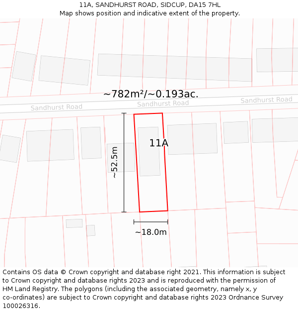 11A, SANDHURST ROAD, SIDCUP, DA15 7HL: Plot and title map