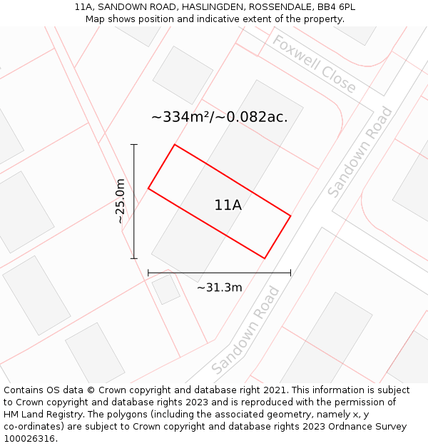 11A, SANDOWN ROAD, HASLINGDEN, ROSSENDALE, BB4 6PL: Plot and title map