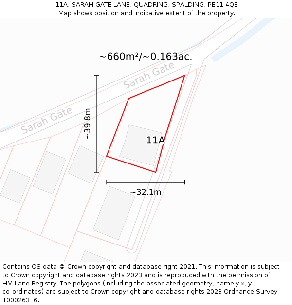 11A, SARAH GATE LANE, QUADRING, SPALDING, PE11 4QE: Plot and title map