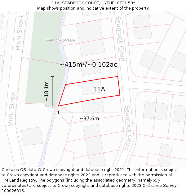 11A, SEABROOK COURT, HYTHE, CT21 5RY: Plot and title map