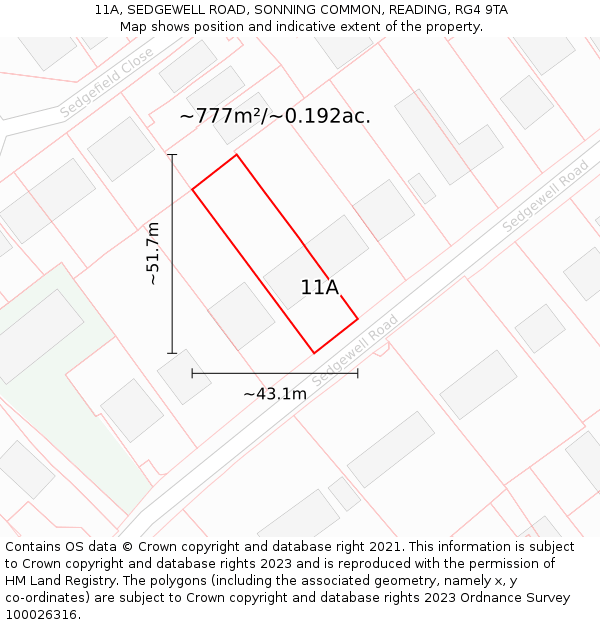 11A, SEDGEWELL ROAD, SONNING COMMON, READING, RG4 9TA: Plot and title map