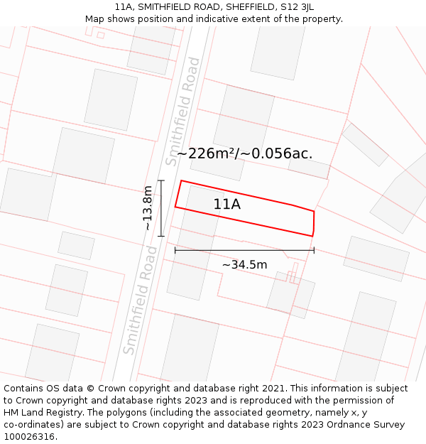 11A, SMITHFIELD ROAD, SHEFFIELD, S12 3JL: Plot and title map