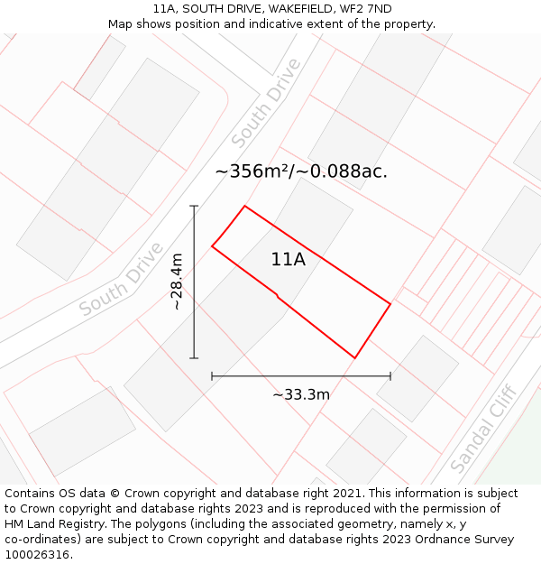 11A, SOUTH DRIVE, WAKEFIELD, WF2 7ND: Plot and title map