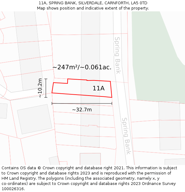 11A, SPRING BANK, SILVERDALE, CARNFORTH, LA5 0TD: Plot and title map